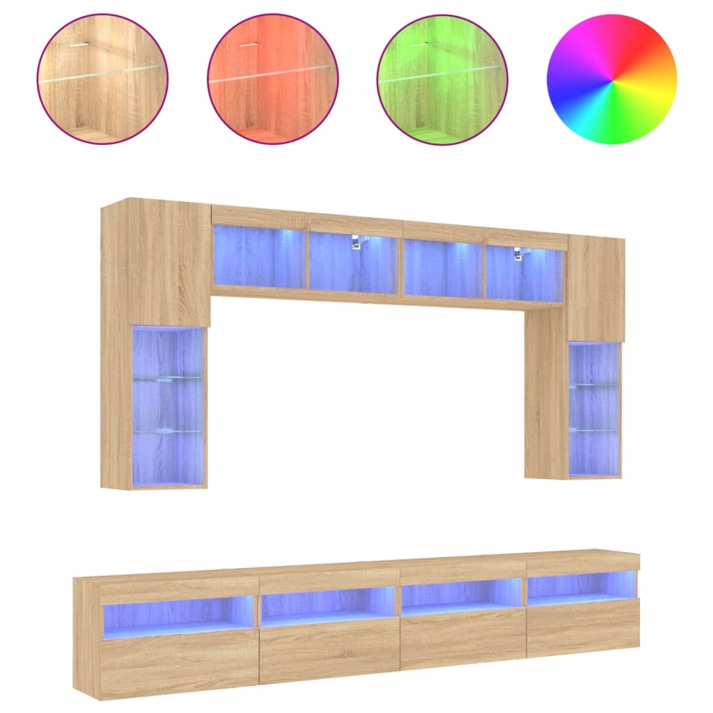 Ensemble de meubles TV muraux 8pcs et lumières LED chêne sonoma - XIOS