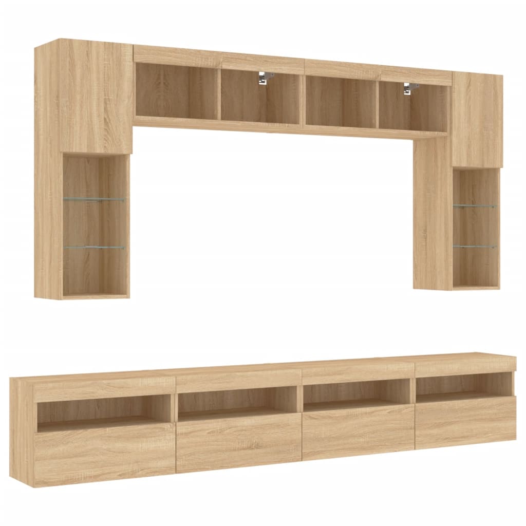Ensemble de meubles TV muraux 8pcs et lumières LED chêne sonoma - XIOS