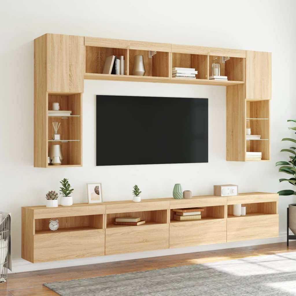 Ensemble de meubles TV muraux 8pcs et lumières LED chêne sonoma - XIOS