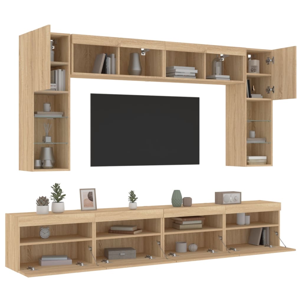 Ensemble de meubles TV muraux 8pcs et lumières LED chêne sonoma - XIOS