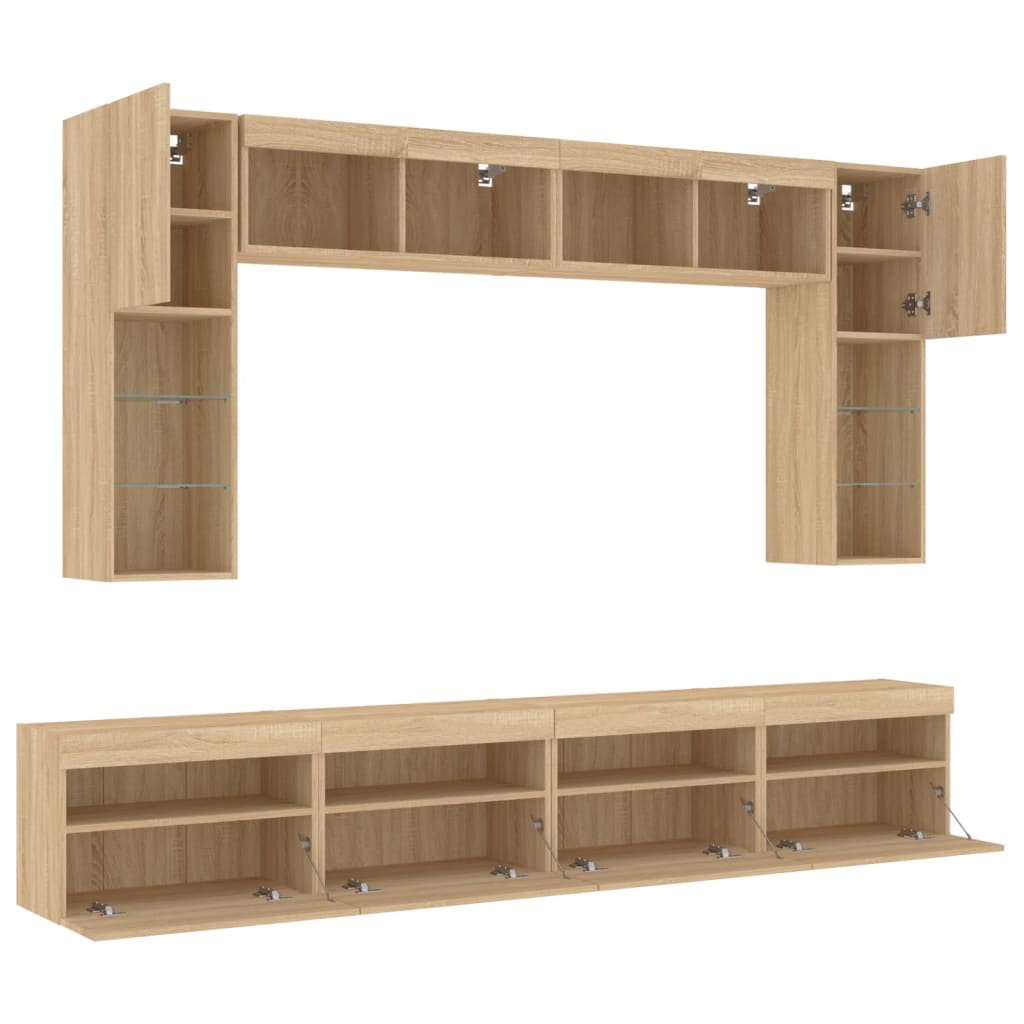 Ensemble de meubles TV muraux 8pcs et lumières LED chêne sonoma - XIOS