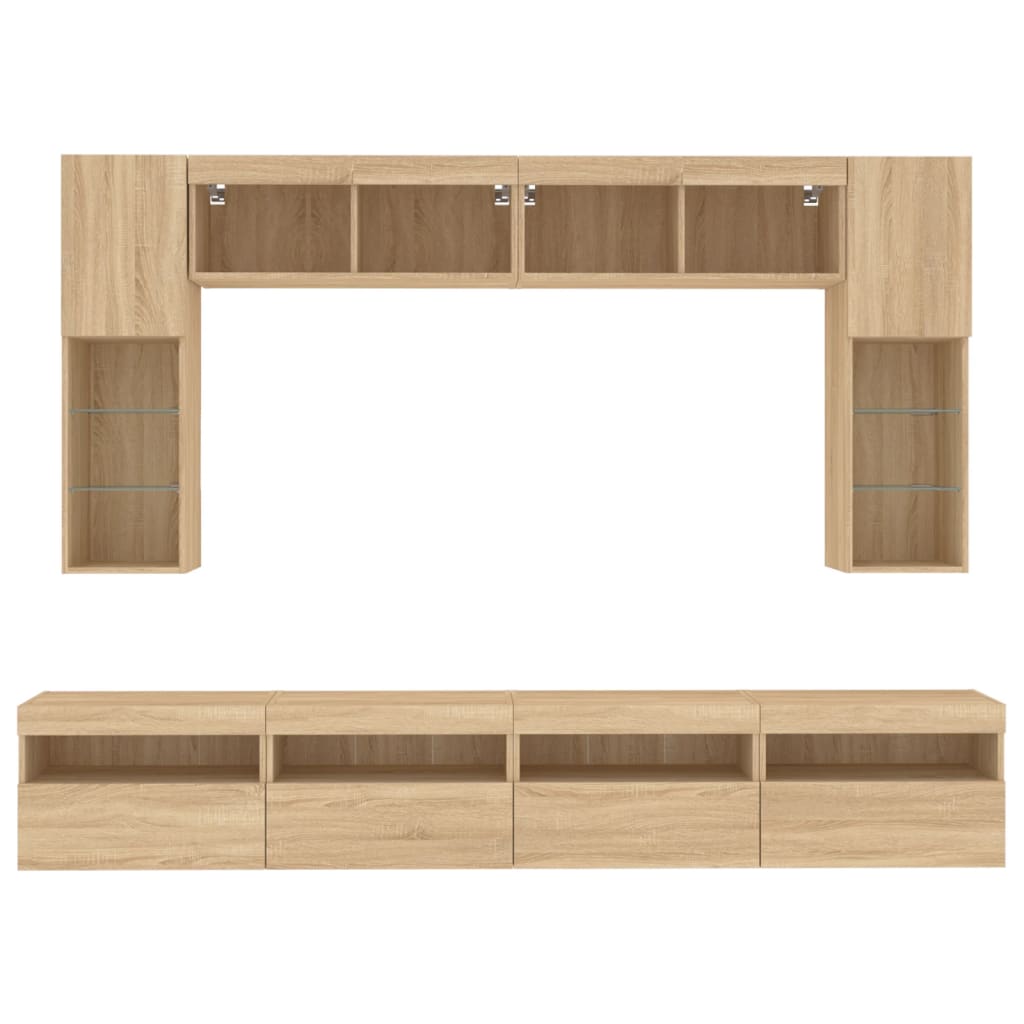 Ensemble de meubles TV muraux 8pcs et lumières LED chêne sonoma - XIOS