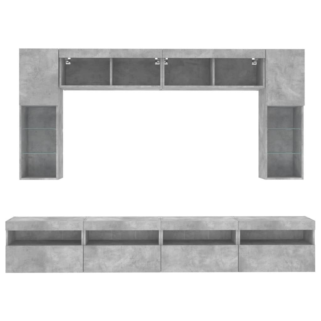 Ensemble de meubles TV muraux 8 pcs et lumières LED gris béton