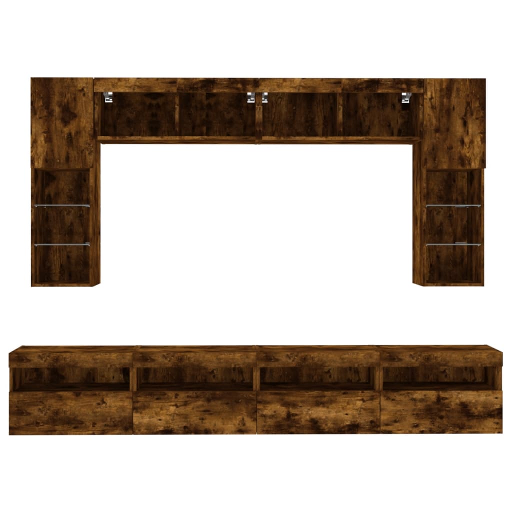 Ensemble de meubles TV muraux 8 pcs et lumières LED chêne fumé - XIOS