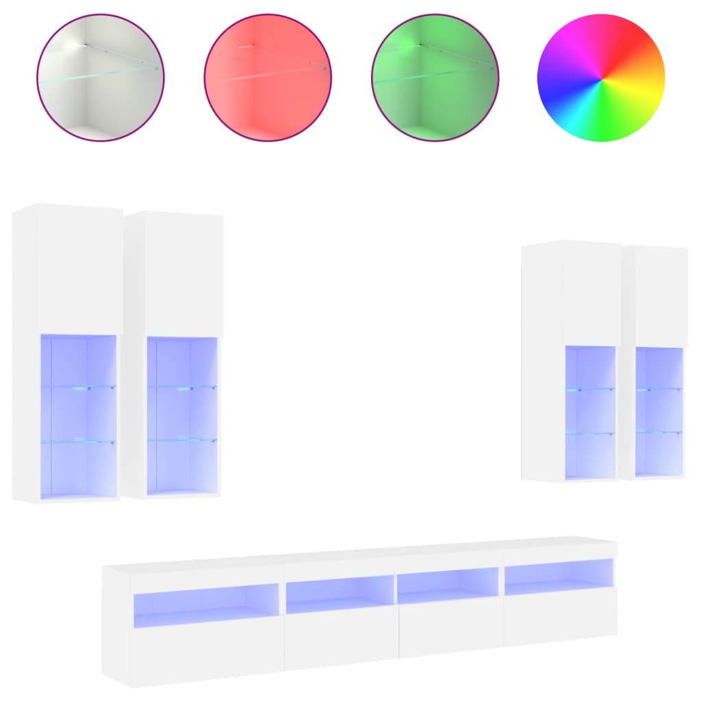 Ensemble de meubles TV muraux 7 pcs avec lumières LED blanc - XIOS