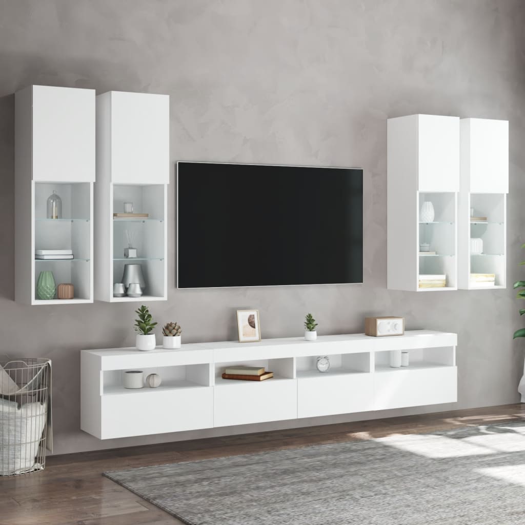 Ensemble de meubles TV muraux 7 pcs avec lumières LED blanc - XIOS