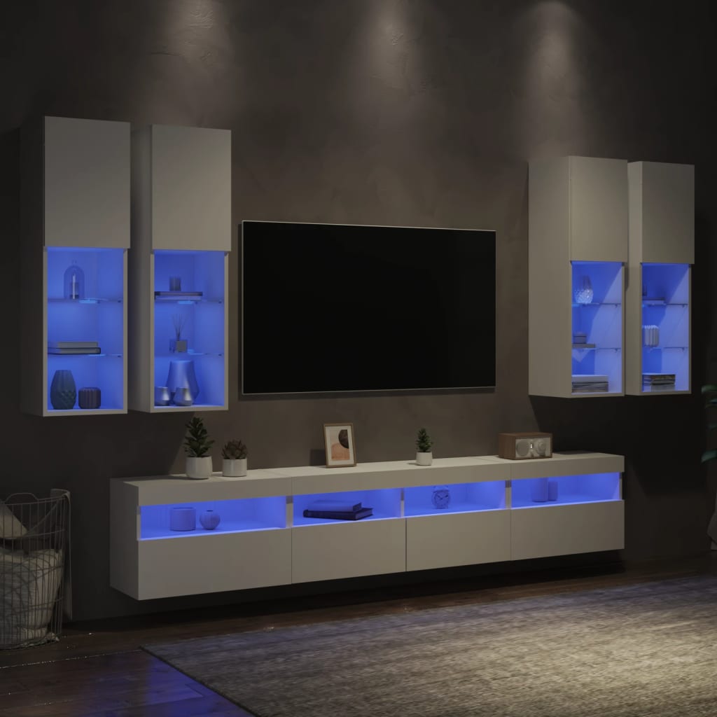 Ensemble de meubles TV muraux 7 pcs avec lumières LED blanc - XIOS