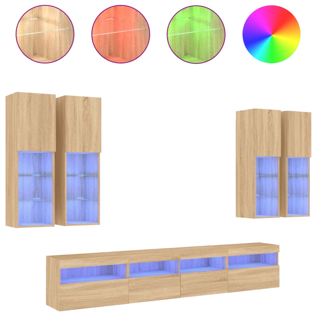 Ensemble de meubles TV muraux 7pcs et lumières LED chêne sonoma - XIOS
