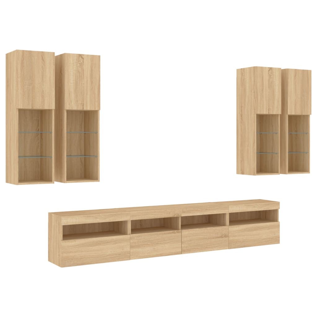 Ensemble de meubles TV muraux 7pcs et lumières LED chêne sonoma - XIOS