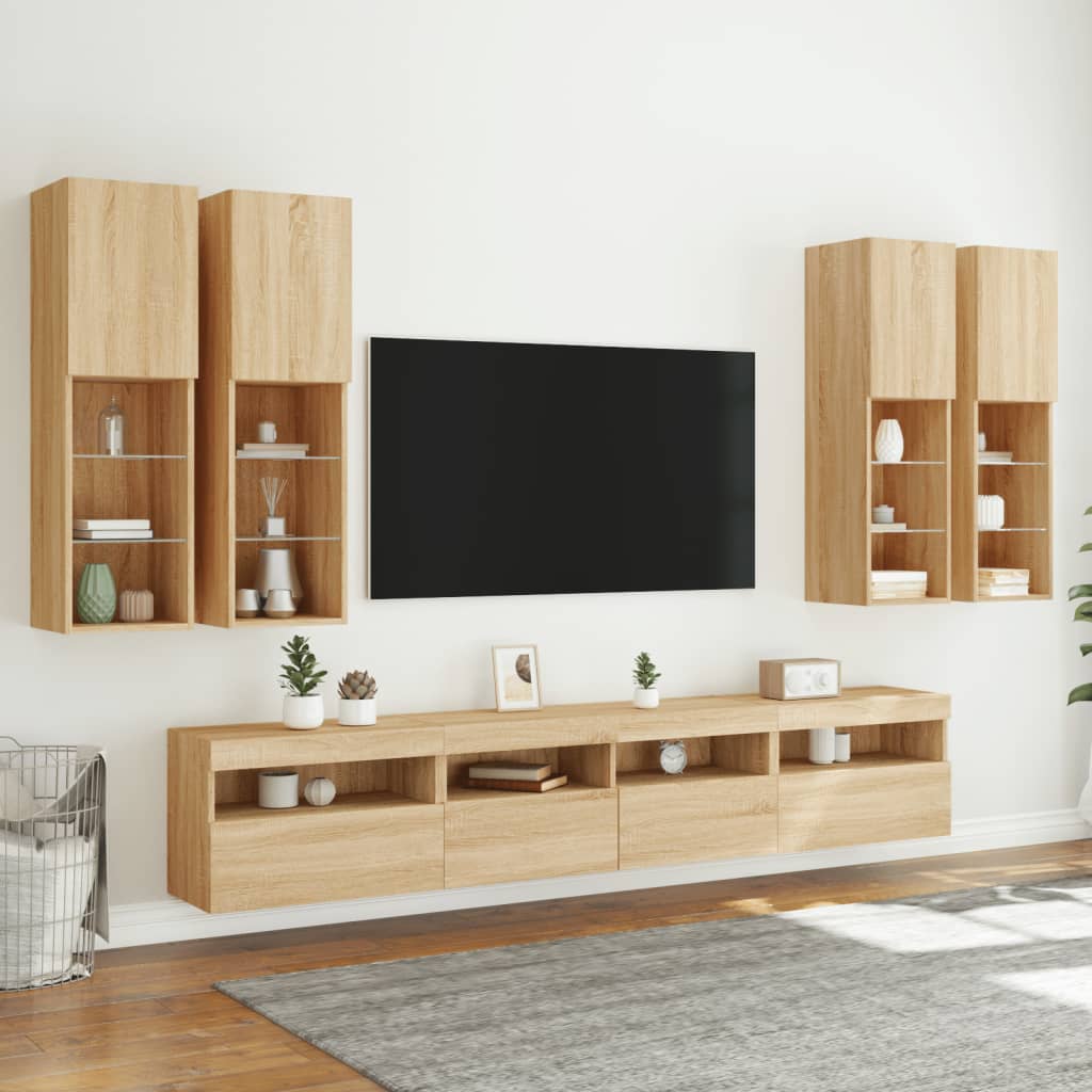 Ensemble de meubles TV muraux 7pcs et lumières LED chêne sonoma - XIOS