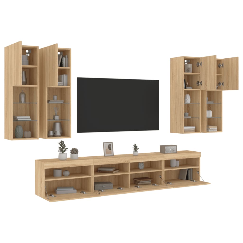 Ensemble de meubles TV muraux 7pcs et lumières LED chêne sonoma - XIOS
