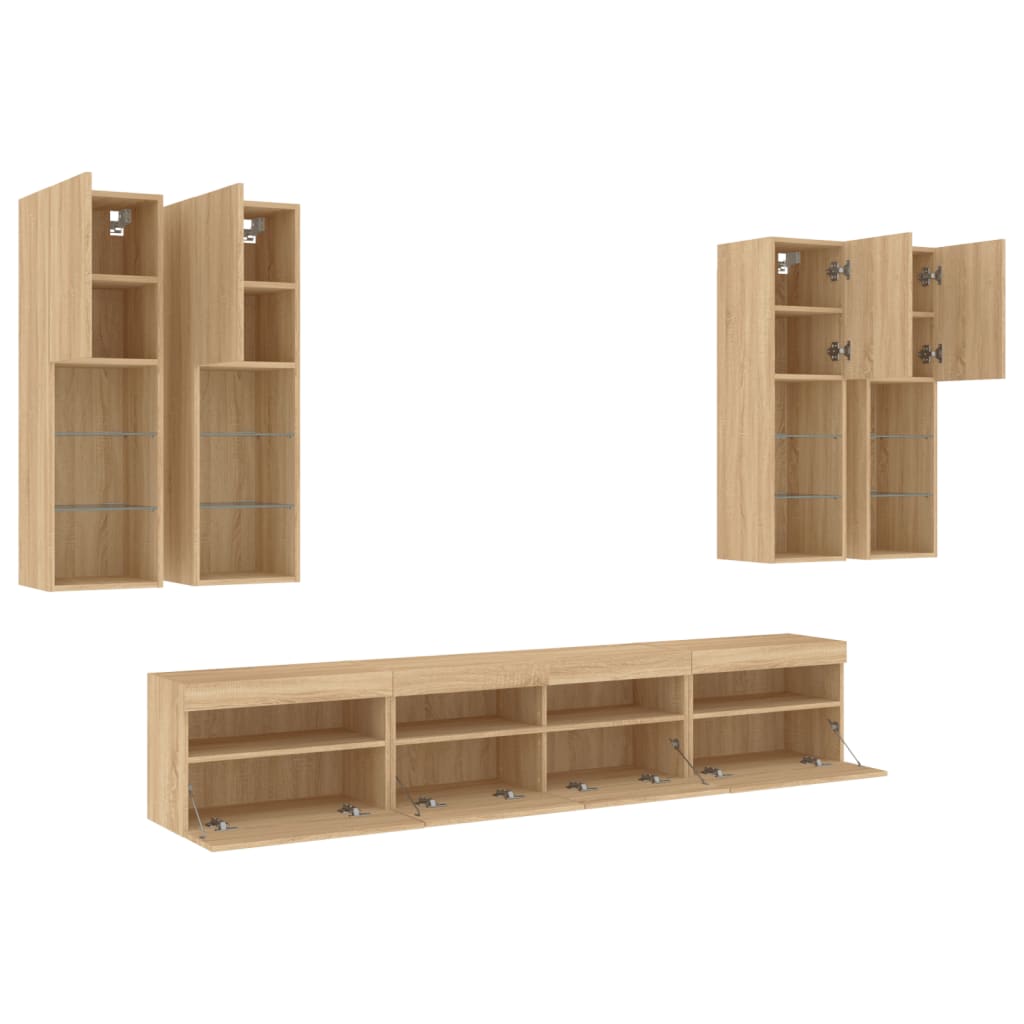 Ensemble de meubles TV muraux 7pcs et lumières LED chêne sonoma - XIOS