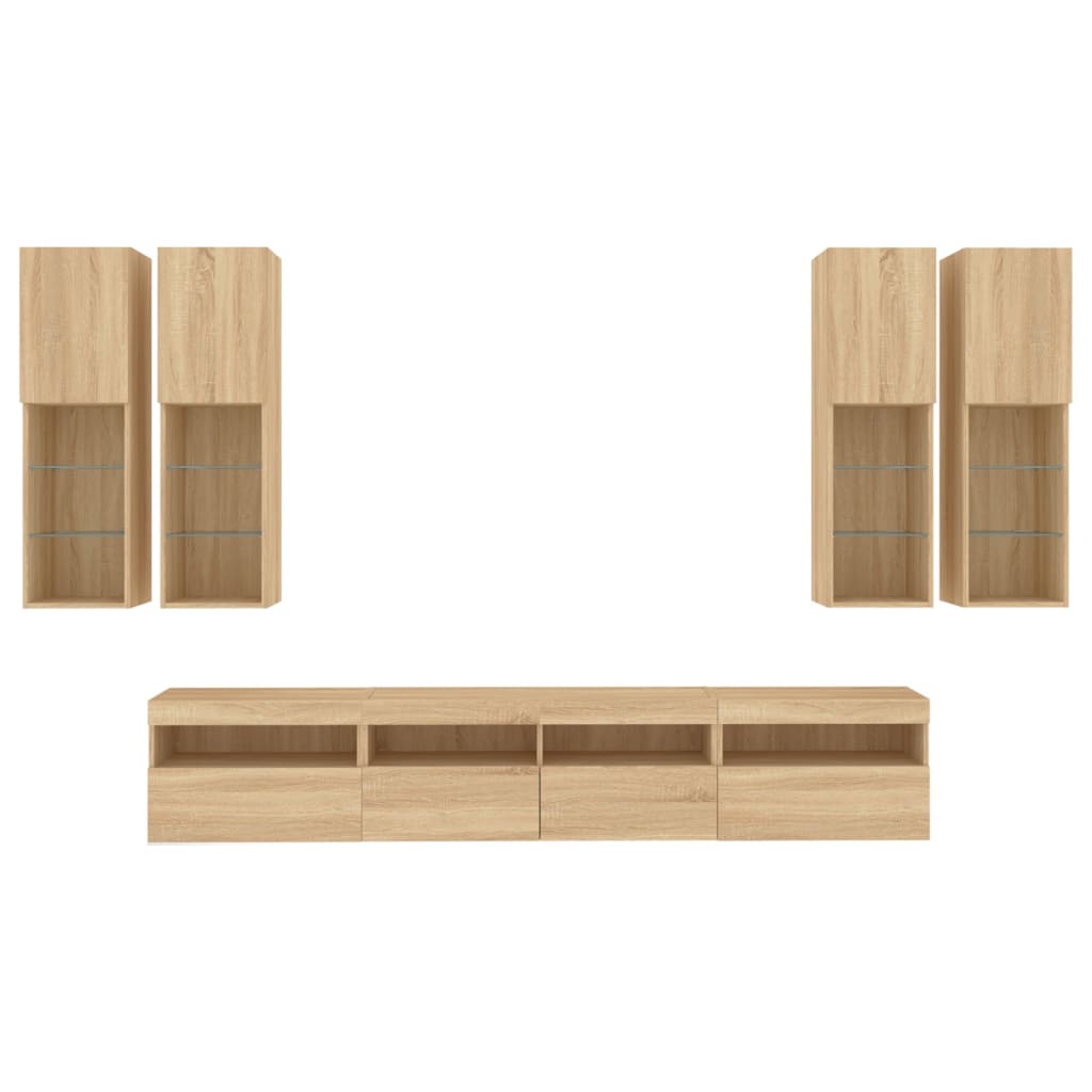 Ensemble de meubles TV muraux 7pcs et lumières LED chêne sonoma - XIOS