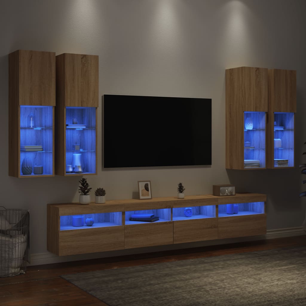 Ensemble de meubles TV muraux 7pcs et lumières LED chêne sonoma - XIOS