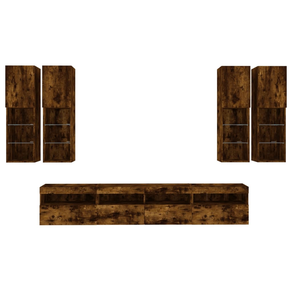 Ensemble de meubles TV muraux 7 pcs et lumières LED chêne fumé