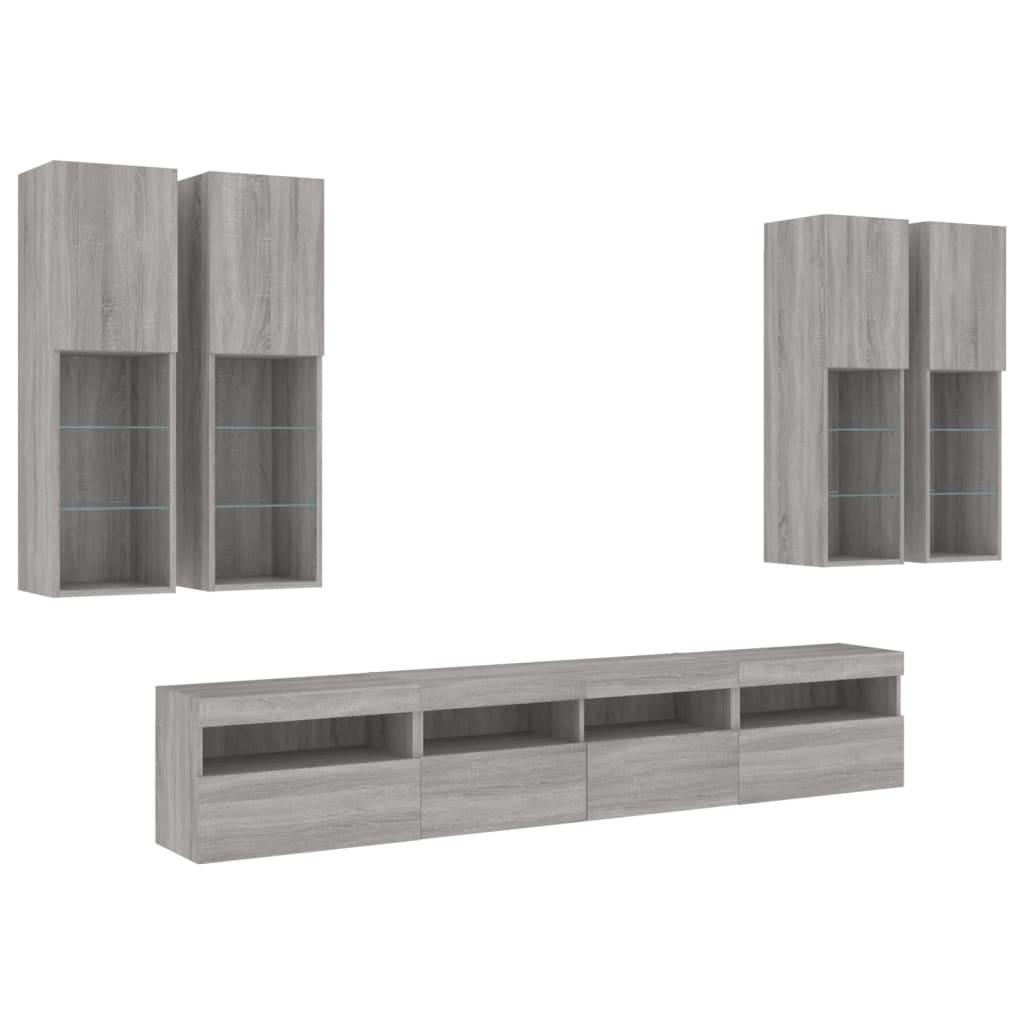 Ensemble de meubles TV muraux 7 pcs et lumières LED sonoma gris