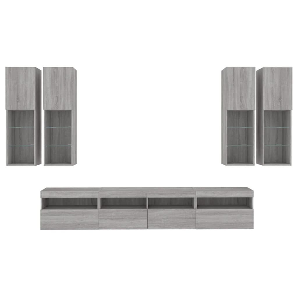 Ensemble de meubles TV muraux 7 pcs et lumières LED sonoma gris