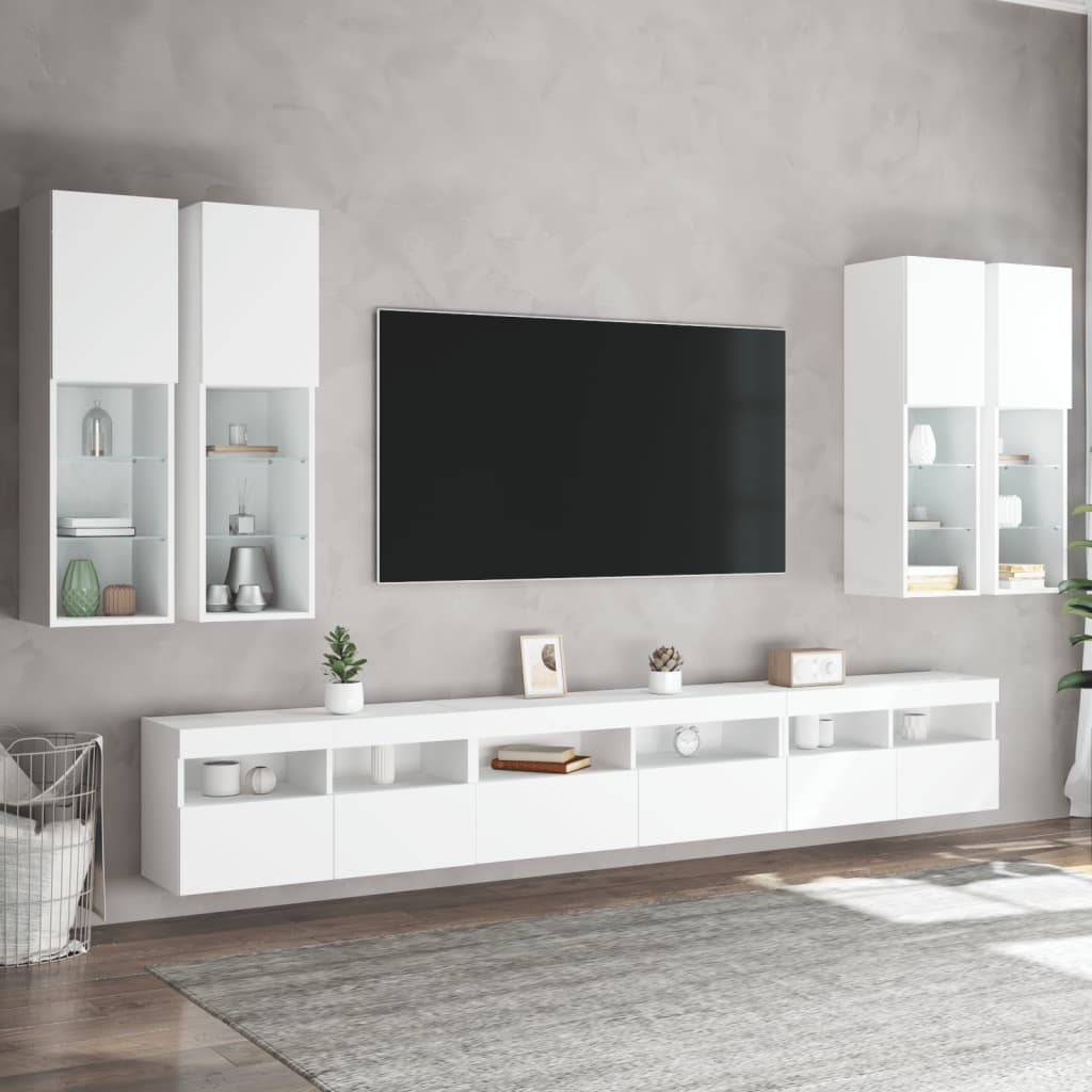 Ensemble de meubles TV muraux 7 pcs avec lumières LED blanc - XIOS