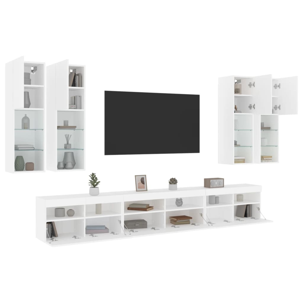 Ensemble de meubles TV muraux 7 pcs avec lumières LED blanc - XIOS
