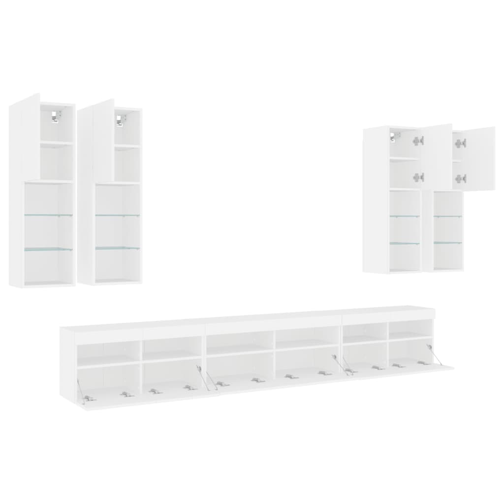 Ensemble de meubles TV muraux 7 pcs avec lumières LED blanc - XIOS