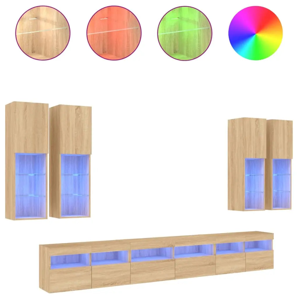 Ensemble de meubles TV muraux 7pcs et lumières LED chêne sonoma - XIOS