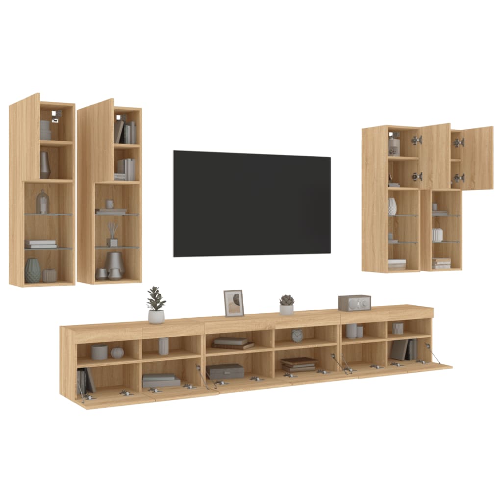 Ensemble de meubles TV muraux 7pcs et lumières LED chêne sonoma - XIOS