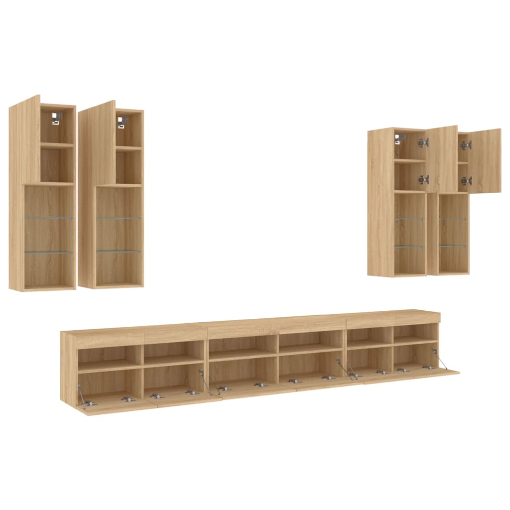 Ensemble de meubles TV muraux 7pcs et lumières LED chêne sonoma - XIOS