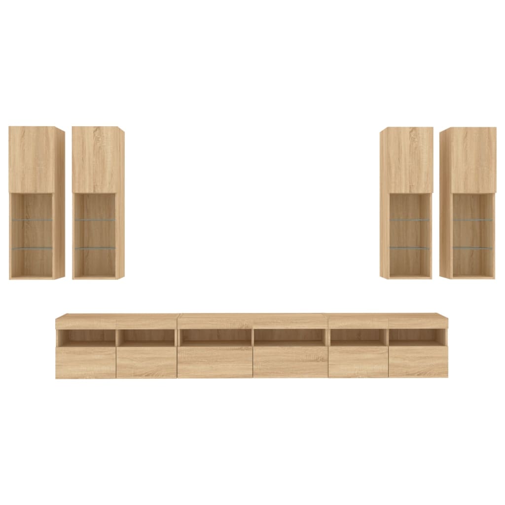 Ensemble de meubles TV muraux 7pcs et lumières LED chêne sonoma