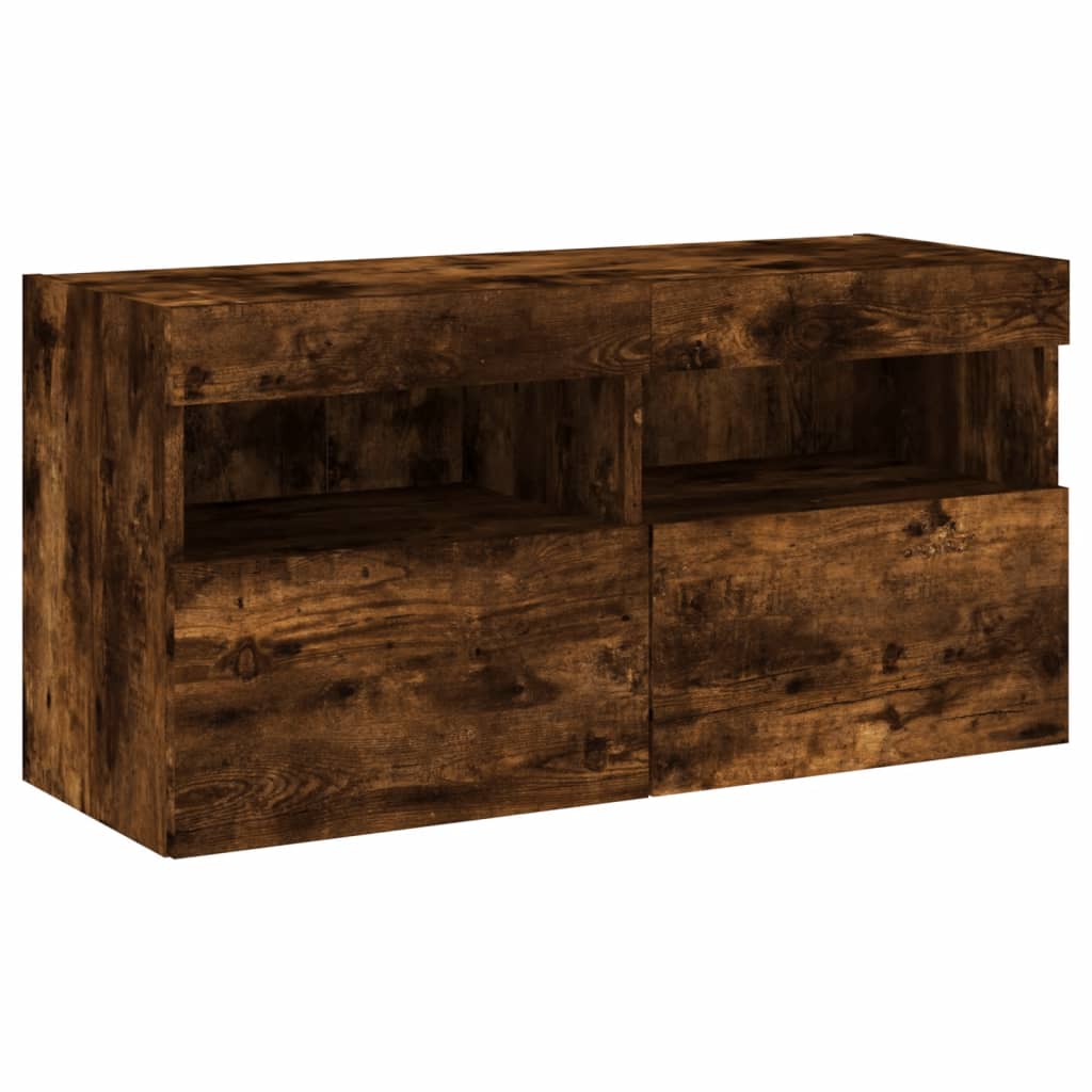 Ensemble de meubles TV muraux 7 pcs et lumières LED chêne fumé