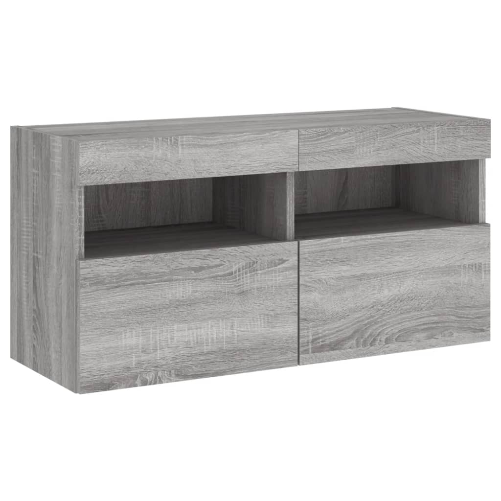 Ensemble de meubles TV muraux 7 pcs et lumières LED sonoma gris