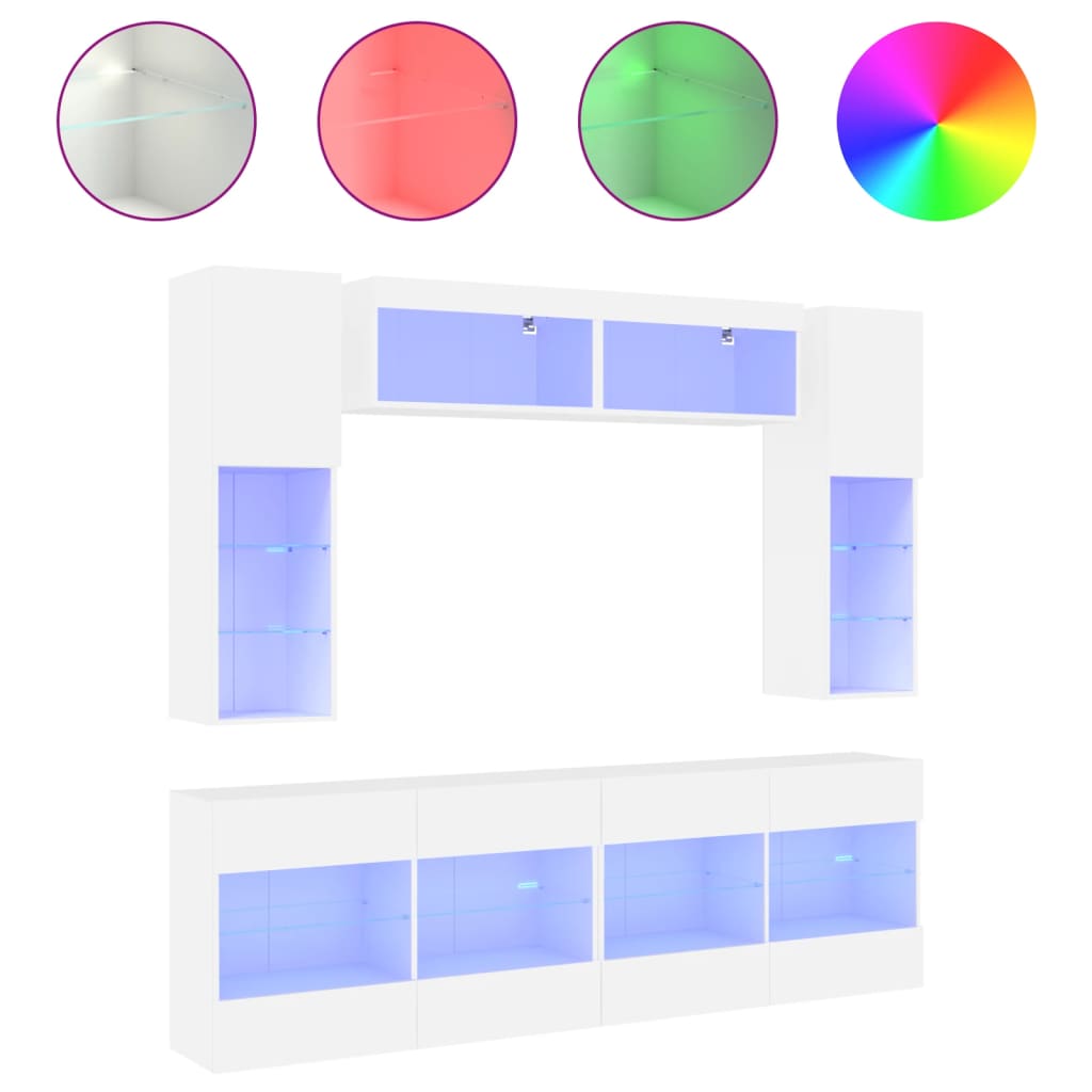 Ensemble de meubles TV muraux 6 pcs avec lumières LED blanc - XIOS