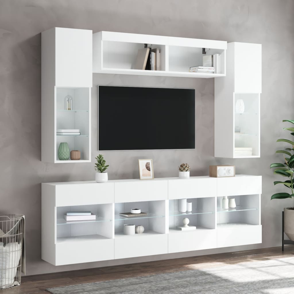 Ensemble de meubles TV muraux 6 pcs avec lumières LED blanc - XIOS
