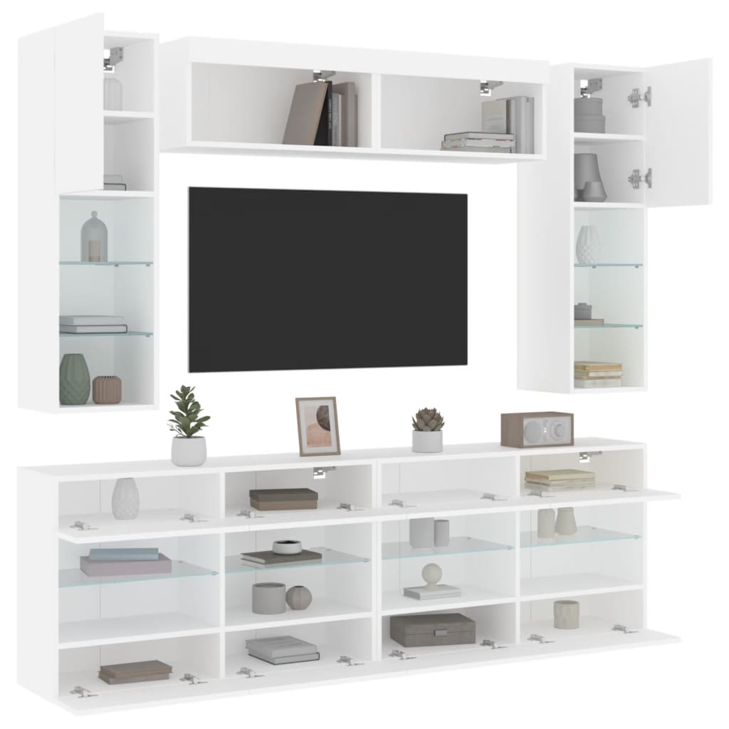 Ensemble de meubles TV muraux 6 pcs avec lumières LED blanc - XIOS