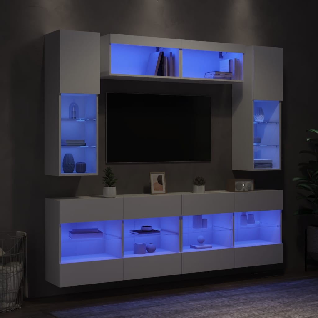 Ensemble de meubles TV muraux 6 pcs avec lumières LED blanc - XIOS