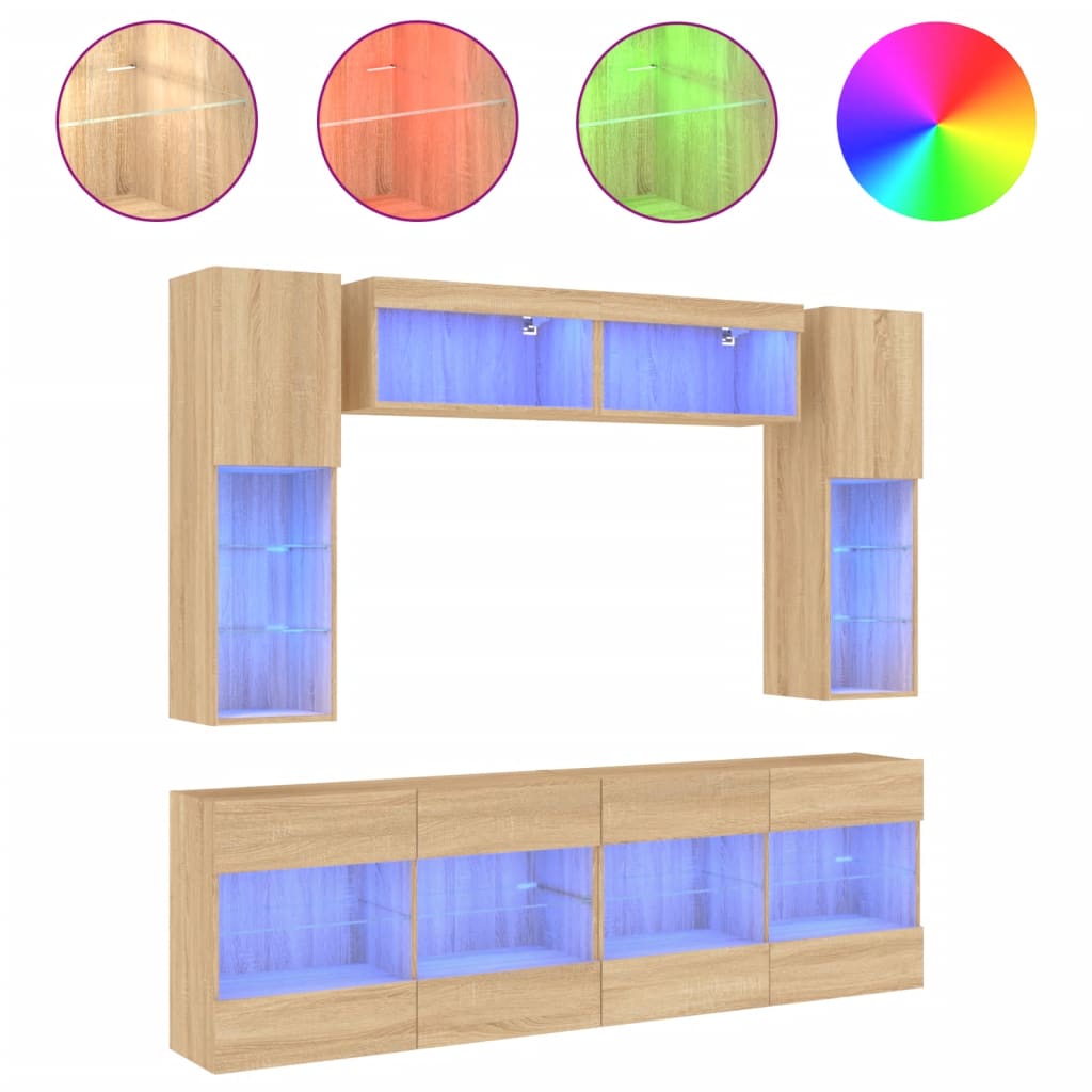 Ensemble de meubles TV muraux 6pcs et lumières LED chêne sonoma