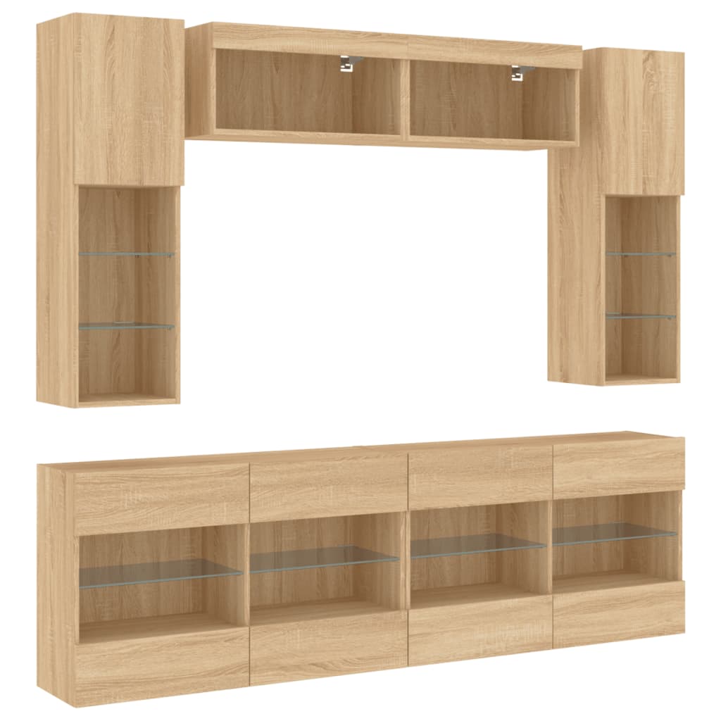 Ensemble de meubles TV muraux 6pcs et lumières LED chêne sonoma