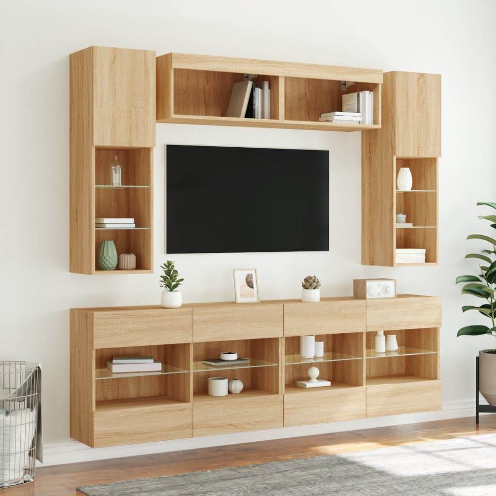 Ensemble de meubles TV muraux 6pcs et lumières LED chêne sonoma