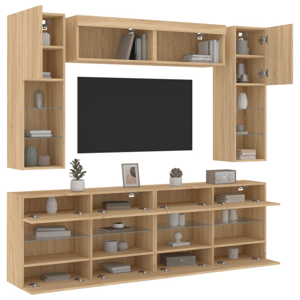 Ensemble de meubles TV muraux 6pcs et lumières LED chêne sonoma - XIOS