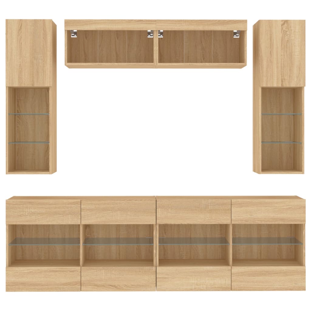 Ensemble de meubles TV muraux 6pcs et lumières LED chêne sonoma