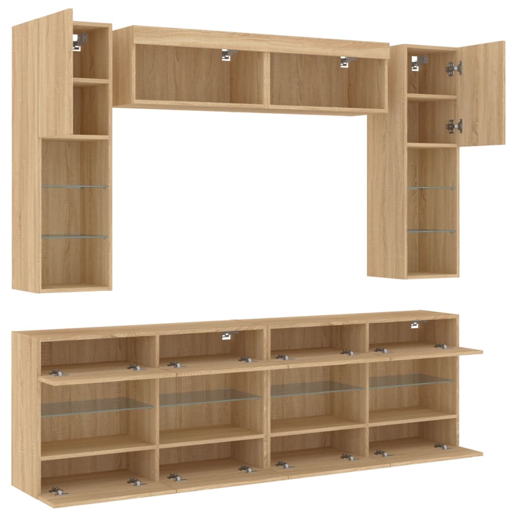 Ensemble de meubles TV muraux 6pcs et lumières LED chêne sonoma