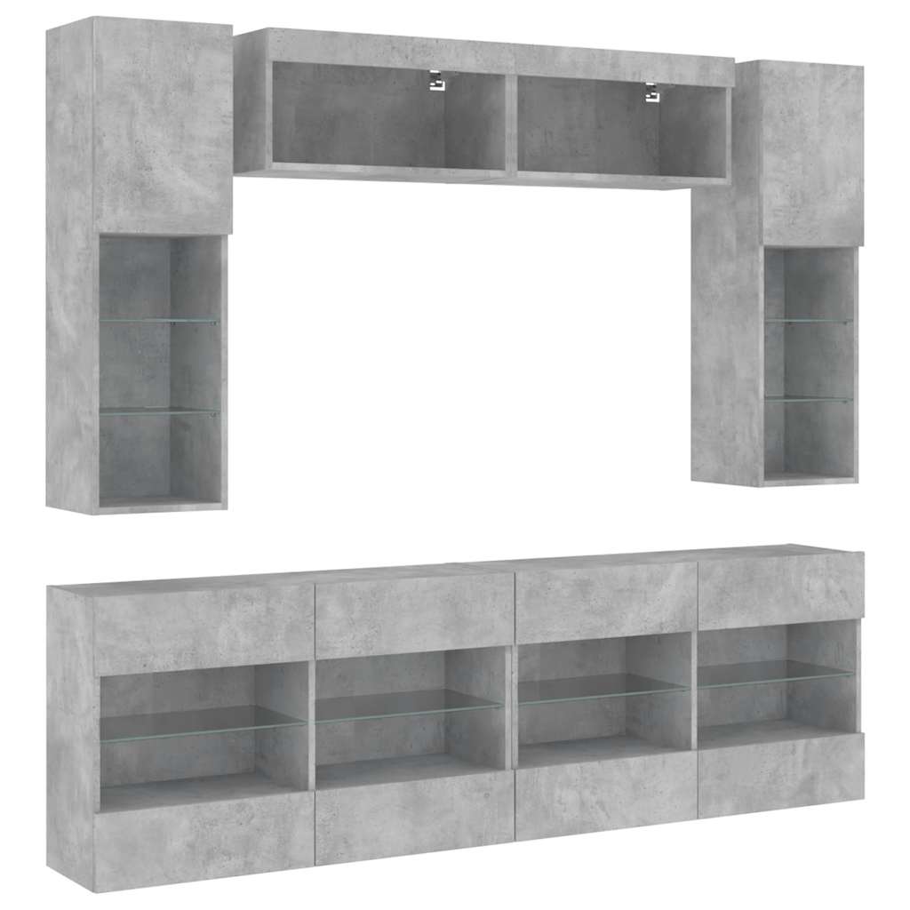 Ensemble de meubles TV muraux 6pcs et lumières LED gris béton