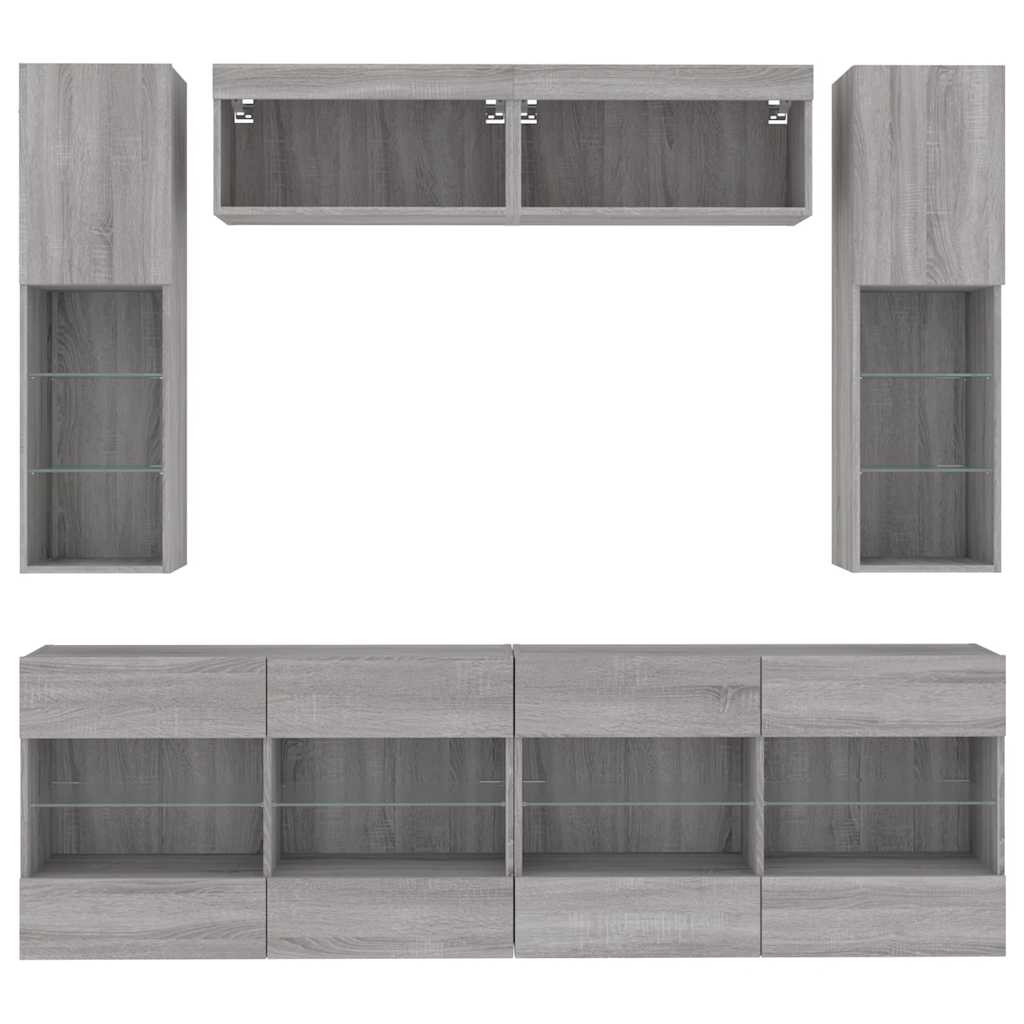 Ensemble de meubles TV muraux 6pcs et lumières LED gris béton