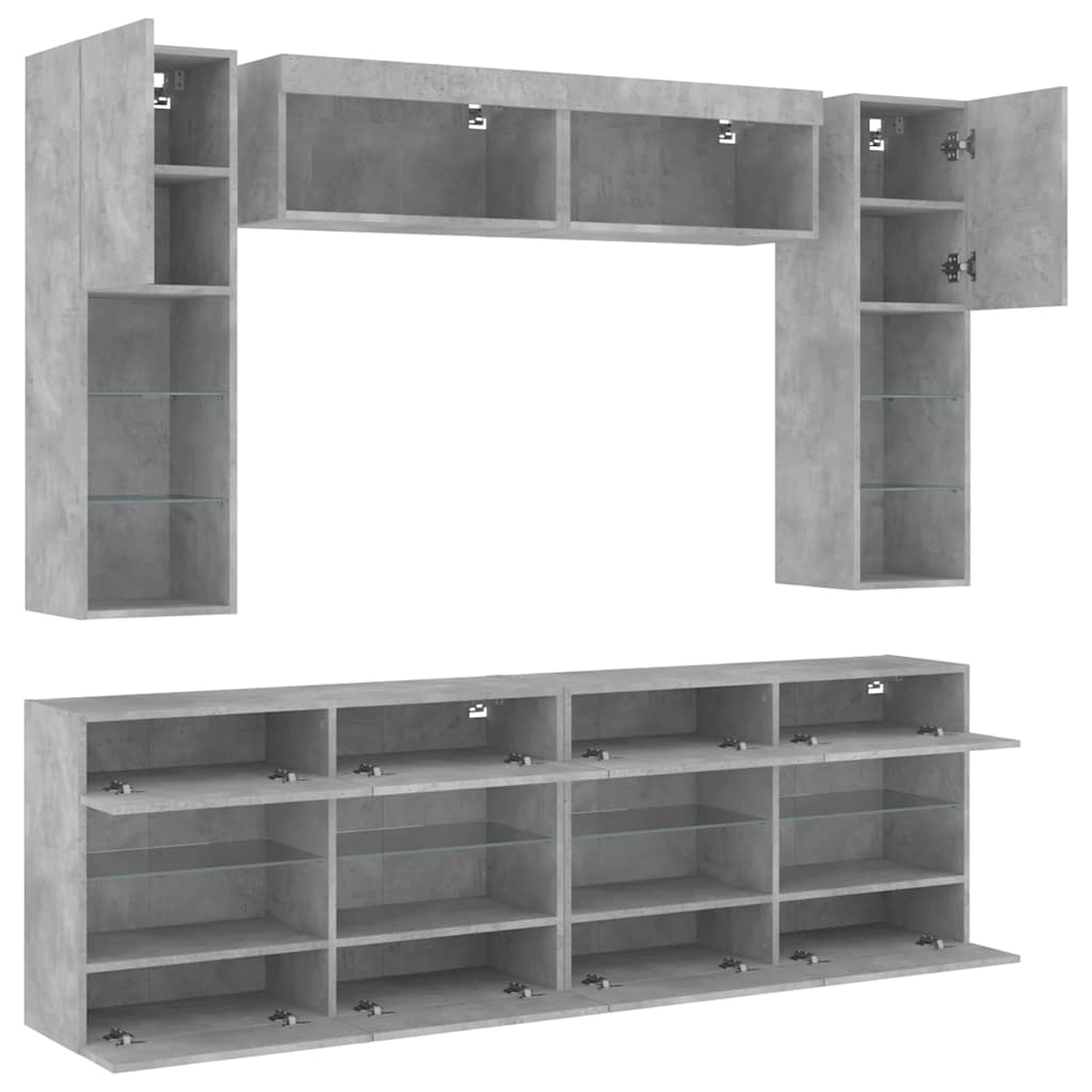 Ensemble de meubles TV muraux 6pcs et lumières LED gris béton