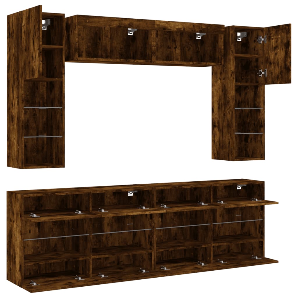Ensemble de meubles TV muraux 6pcs et lumières LED chêne fumé - XIOS