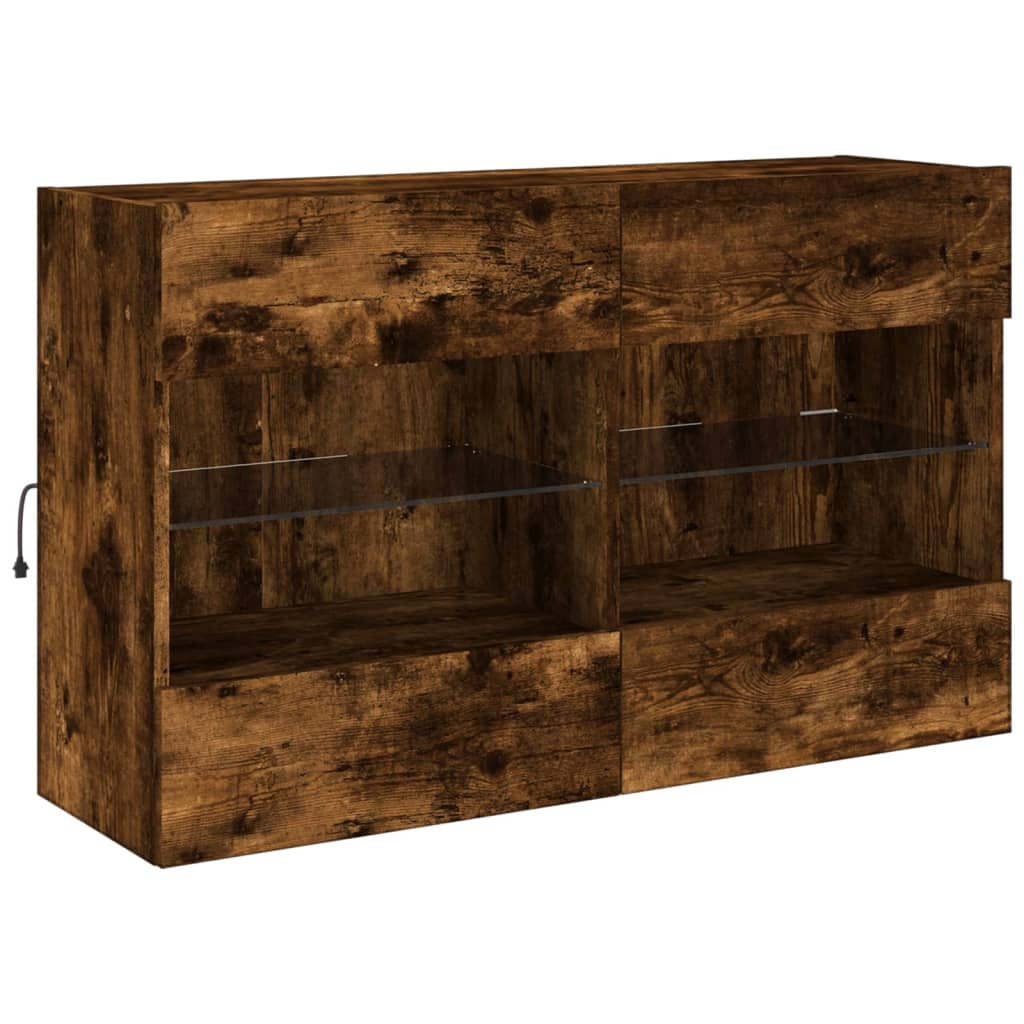 Ensemble de meubles TV muraux 6pcs et lumières LED chêne fumé - XIOS