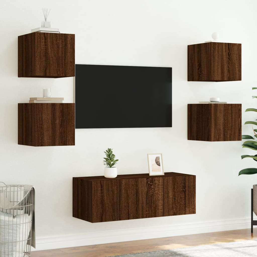 Unités murales TV avec LED 6 pcs chêne marron bois d'ingénierie - XIOS
