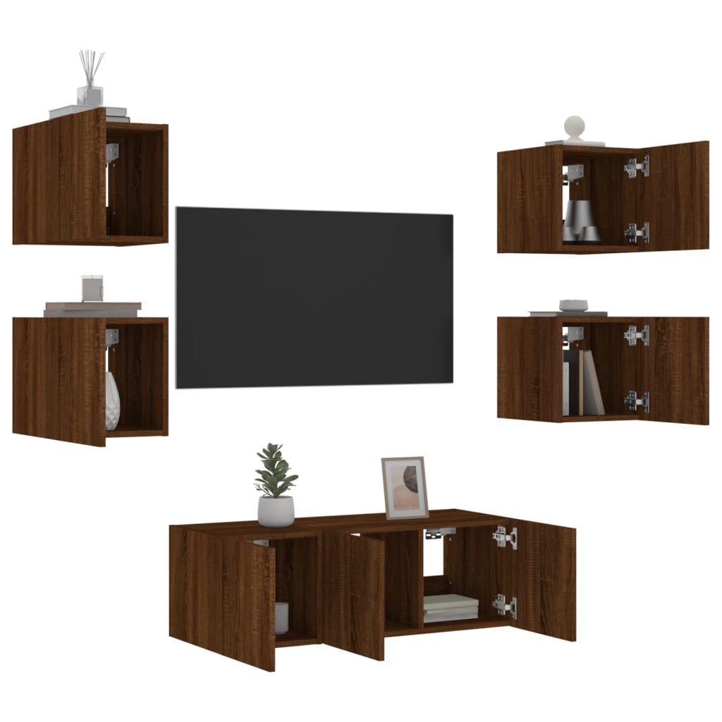 Unités murales TV avec LED 6 pcs chêne marron bois d'ingénierie - XIOS