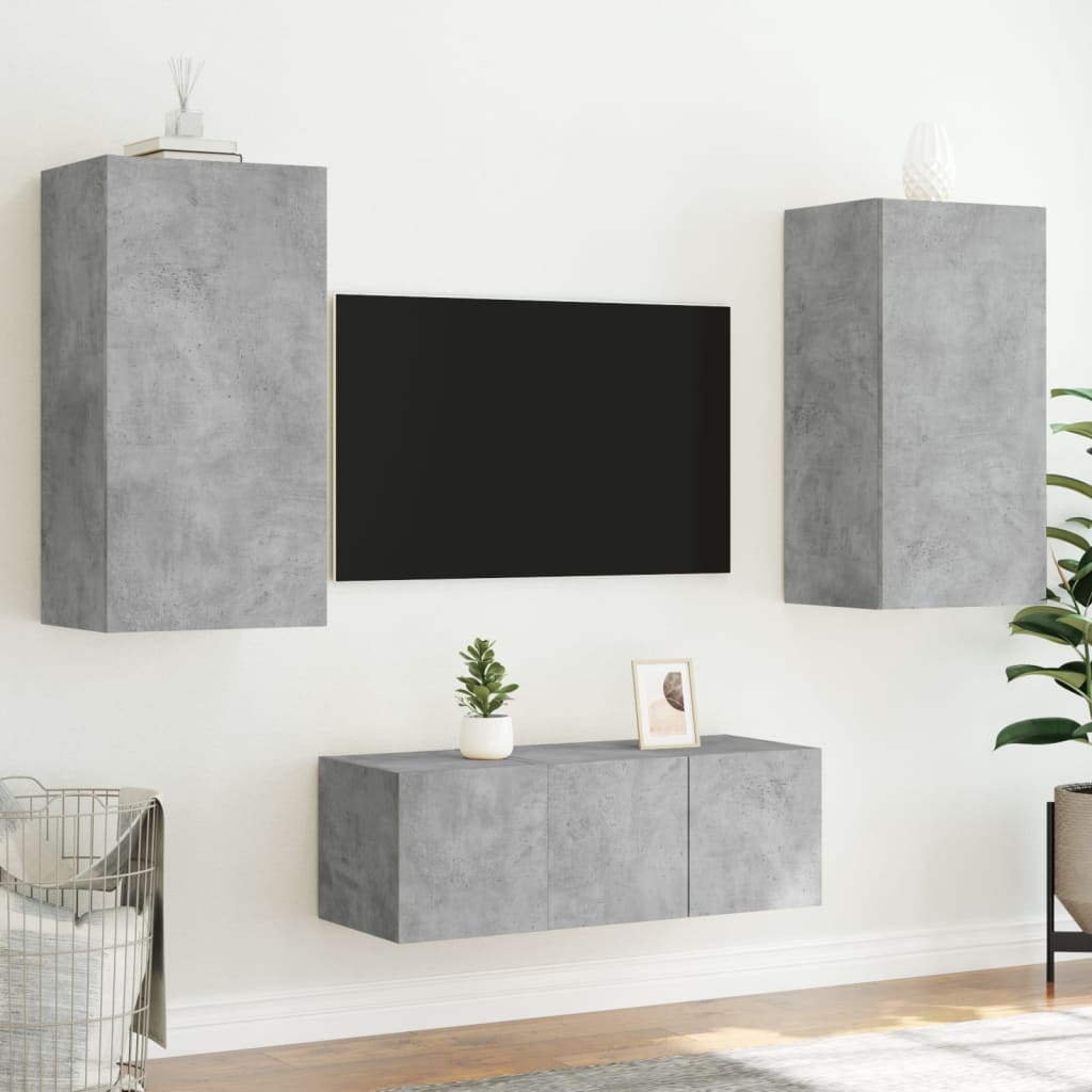 Unités murales TV avec LED 4 pcs gris béton bois d'ingénierie - XIOS