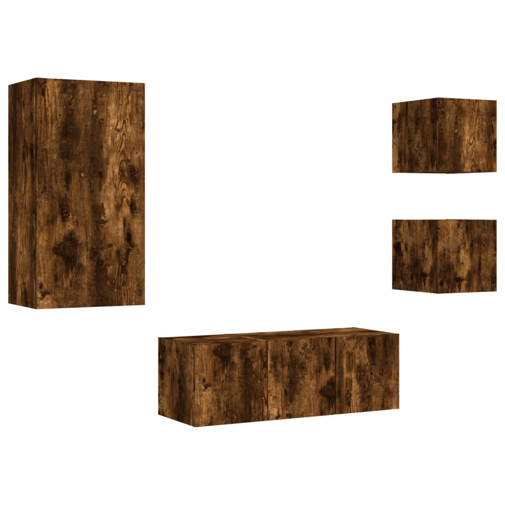Unités murales TV avec LED 5 pcs chêne fumé bois d'ingénierie - XIOS