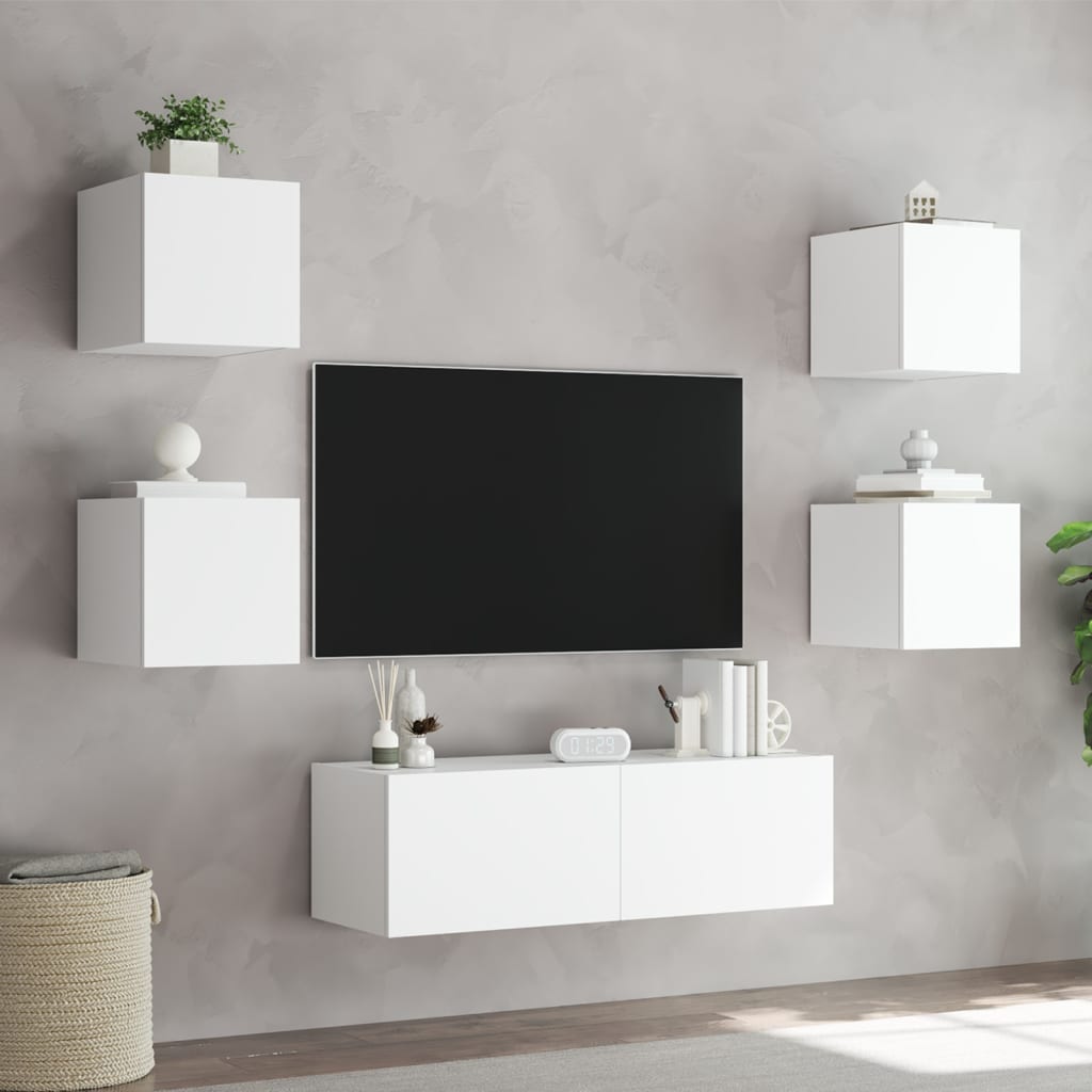 Meuble TV muraux 5 pcs avec lumières LED blanc - XIOS